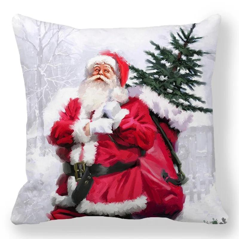 Santa Claus Train Snowman Elk Sleigh Snow Dog Christmas Tree Gift Pillow Cover Bedroom Sofa Seat Bed Pillow Cover