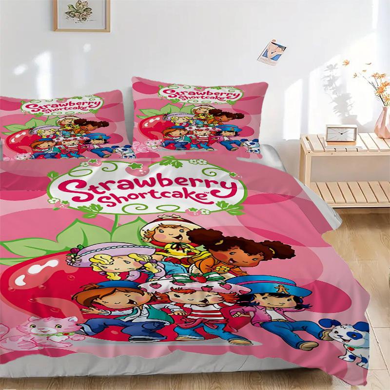 

3pcs Strawberry Shortcake Duvet Cover Set, 1 Duvet Cover + 2 Pillowcases (No Insert), High-Definition Print, Home & Dorm Set yy251208013 135x200cm