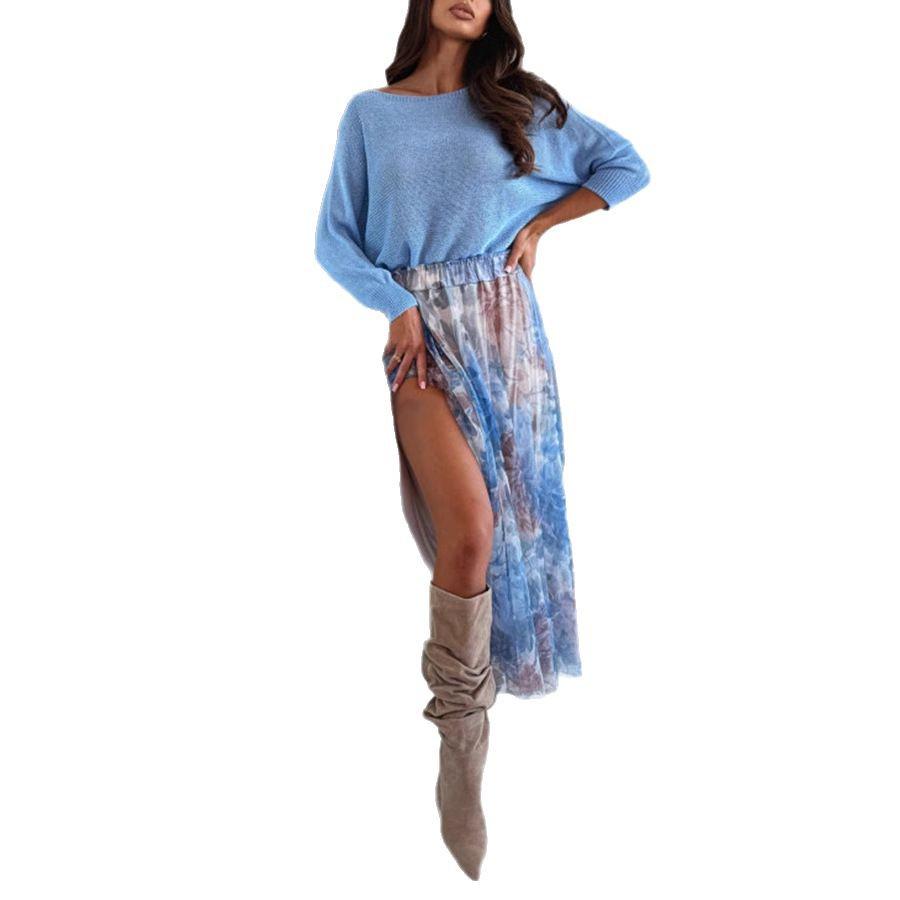 2025 New Summer European & American Chiffon Print Elastic Waist Skirt for Women