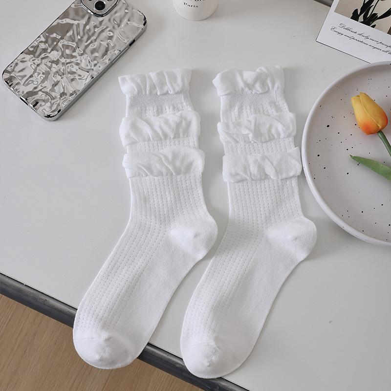 

Female Summer Thin Sweet Cake Lace Mesh Hollow Breathable Boneless Tube Stack Socks 1 pair білий
