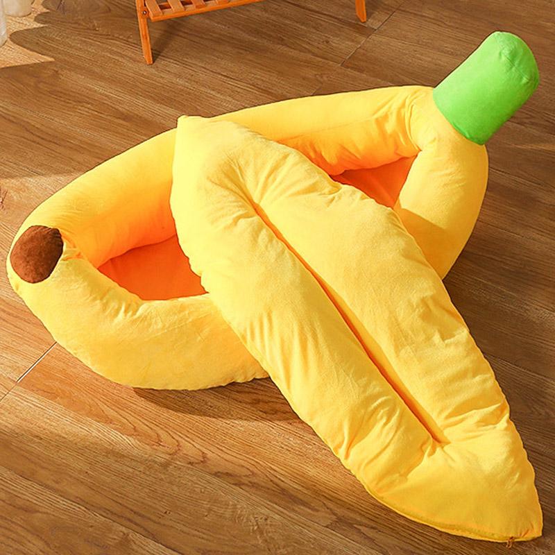 Dogs Bed Cozy Banana Shaped Nest Pets Bed Durable Detachable &Washable Plush Soft Puppy Cushion Pet Nesting Bed for Pet Supplies