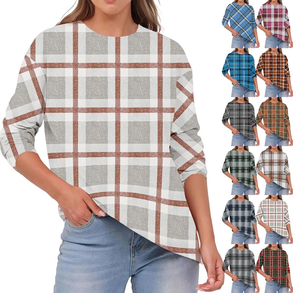 Women's Fashionable Casual Round Neck Solid Color Long-sleeve Top