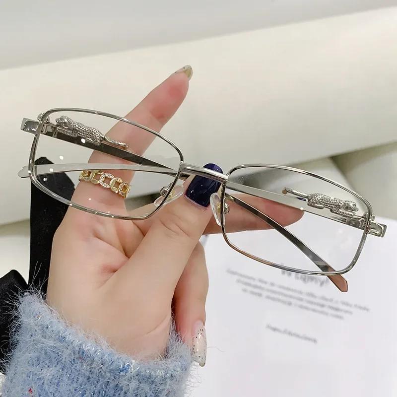 

Fashion Small Frame Rectangle Sunglasses Women Retro Cheetah Decoration Clear Ocean Lens Eyewear Men Sun Glasses Shades Uv400 As picture