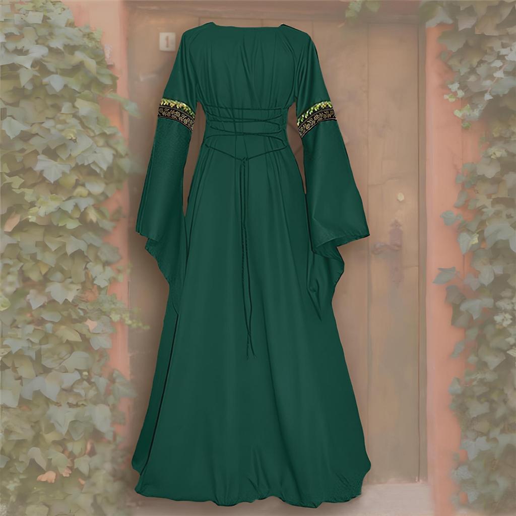 2026 Gothic Retro Medieval Lace-up Ruffle Dress - Long Sleeve Women's Performance Costume