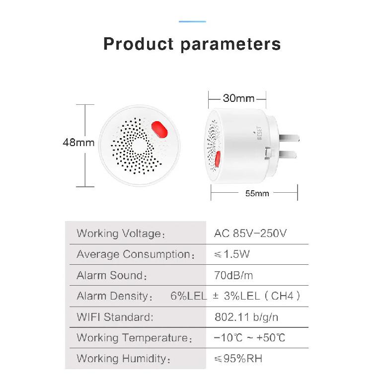 EU/US/UK Home Wifi Natural Gas Sensor Combustible Coal Gas LPG Gas Leakage Alarm Detector Fire Security Work with Tuya Smart