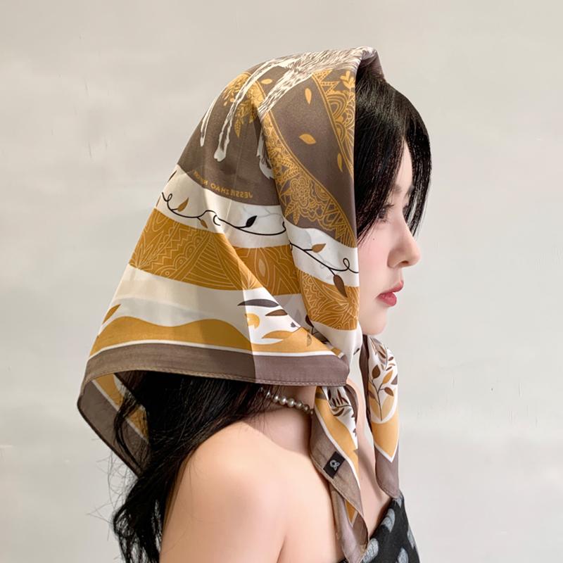 Retro deer silk scarf small square scarf women s spring and autumn versatile sunscreen headscarf small scarf scarf with shirt 70x70 default