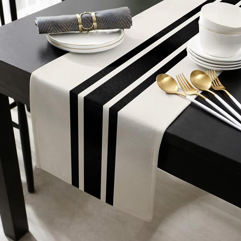 Table Runner 1PCS Geometric Stripe Linen Black & White Plaid Tablecloth Placemat Home Decoration Tablecloth Tea Flag