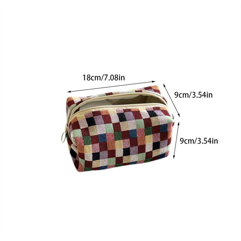 Retro Plaid Makeup Bag for Women Multicolored Plain Cosmetic Case Women Travel Organizer for Skincare Essentials Case