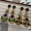 Wran Medieval Vintage Natural Lapis Lazuli Earrings Women'S Retro Old Peacock Light Luxury Versatile Earrings