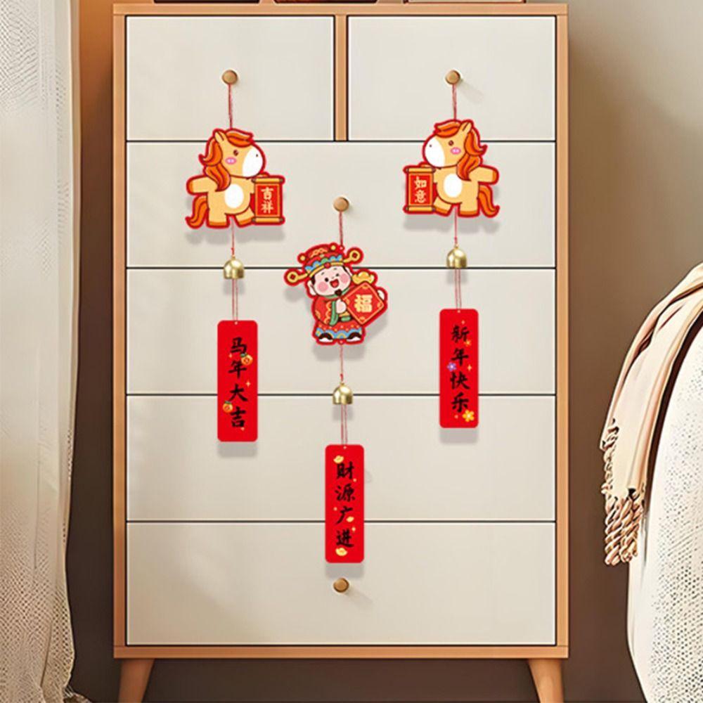 1 pair Blessings Printing Spring Festival Potted Plant Pendant Traditional Chinese Style Doorknob Wind Chimes With Bell