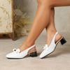 Women's European and American Patent Leather Chunky Heel Sandals, Square Toe, Back Cutout, Plus Size 43 (8839-7LX)