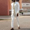White Kaftan Men's Suit Embroidery Floral Top Pants Kaunda Suit Casual Outfits Wear Traditional 2PCS Set