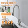 304 Stainless Steel Pull-out with One-button Water Stop 360 Rotating Telescopic Faucet, Hot and Cold Water Mixing, Brushed Type