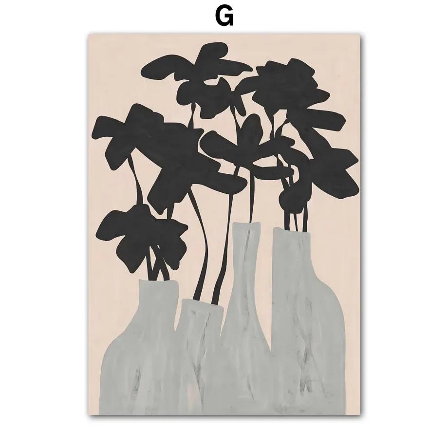 Abstract Line Woman Leaf Vase Boho Posters And Prints Canvas Painting Nordic Aesthetics Wall Art Pictures Living Room Decor