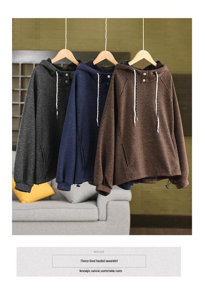 2025 Women's Winter Woolen Hooded Sweatshirt with Inner Velvet Layer - Thick, Warm Pullover Hoodie (Style 1011)