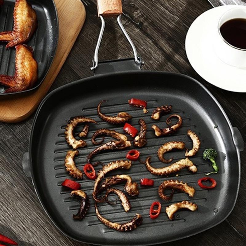 Portable 9.5Inch Nonstick Cooking Pan With Striped Bottom Skillets For Even Heat Distribution And Easy Cleaning