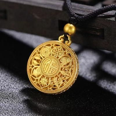 Colgante de brújula de ocho tesoros de color dorado, rico y noble, colgante de ocho tesoros de loto hueco, etiqueta colgante Fuzi, colgante de collar de pareja