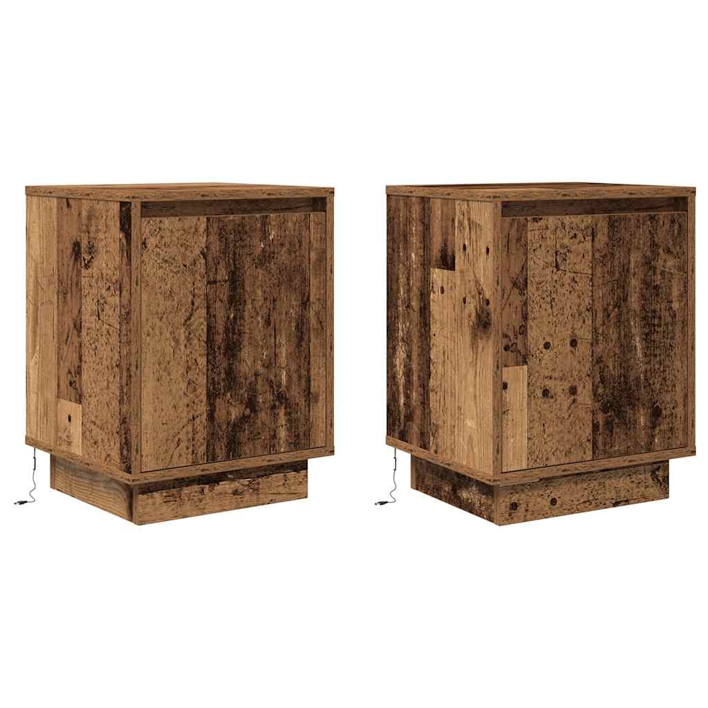 Szafki Nocne Z Oświetleniem Led 2 Szt. Stare Drewno 38X34X50 Cm