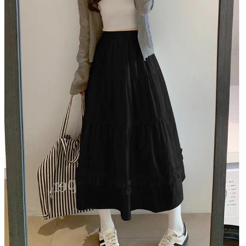 Women's Retro High-Waist A-Line Midi Skirt - Summer Slimming, Versatile, and Casual