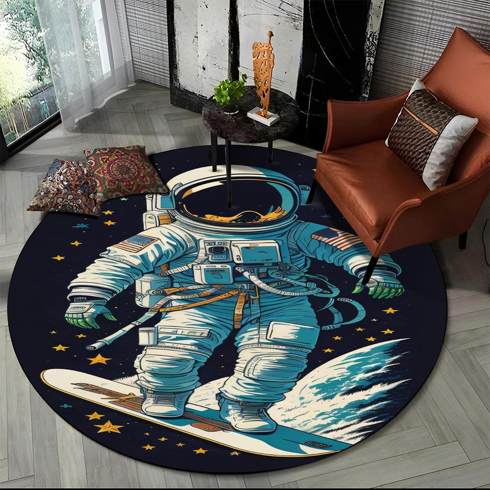 3D Astronaut Space Cartoon Round Carpet Rug for Living Room Bedroom Child Playroom Chair Decor,Pet Area Rug Non-slip Floor Mat