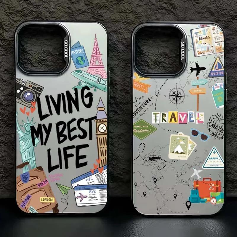 Travel World Map Signpost Pattern Design Protective Cover for iPhone 17 16 15 14 13 12 11 16E Series Pro Max Plus