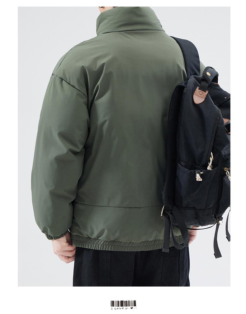 Vielseitige Herren Winter Stehkragen Baumwolljacke – Locker, Trendy, Einfarbig, Verdickt für Wärme