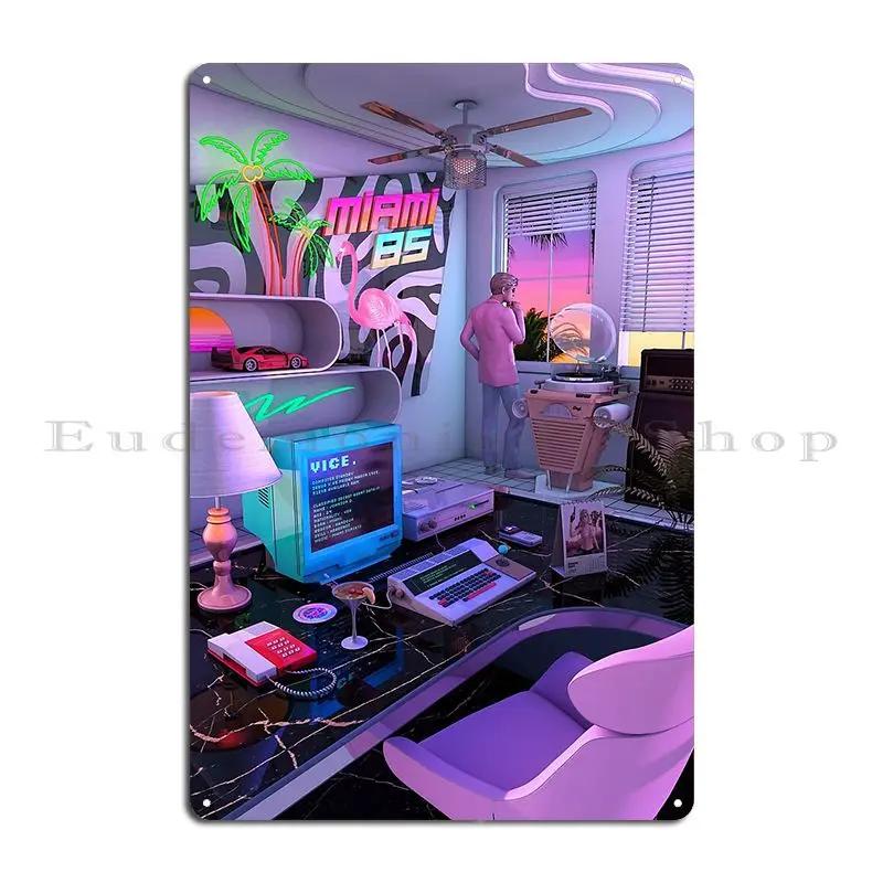 Synthwave Miami Metal Signs Wall Cave Pub Custom Plates Pub Tin Sign Poster