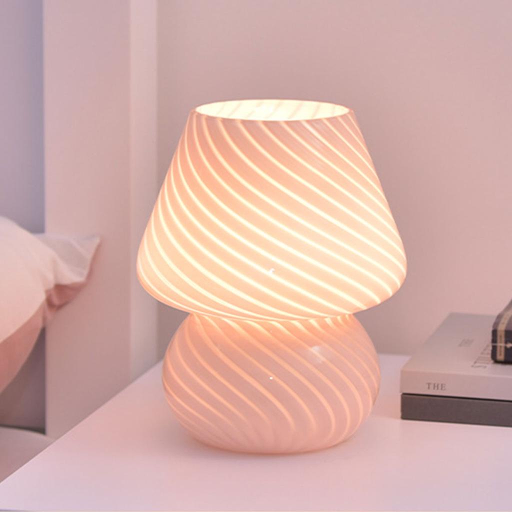 Mushroom LED Bedside Night Lamps Ins Style Striped Mushroom Lamp Murano Glass Desk Lamp Nightlight for Baby Bedroom Decoration