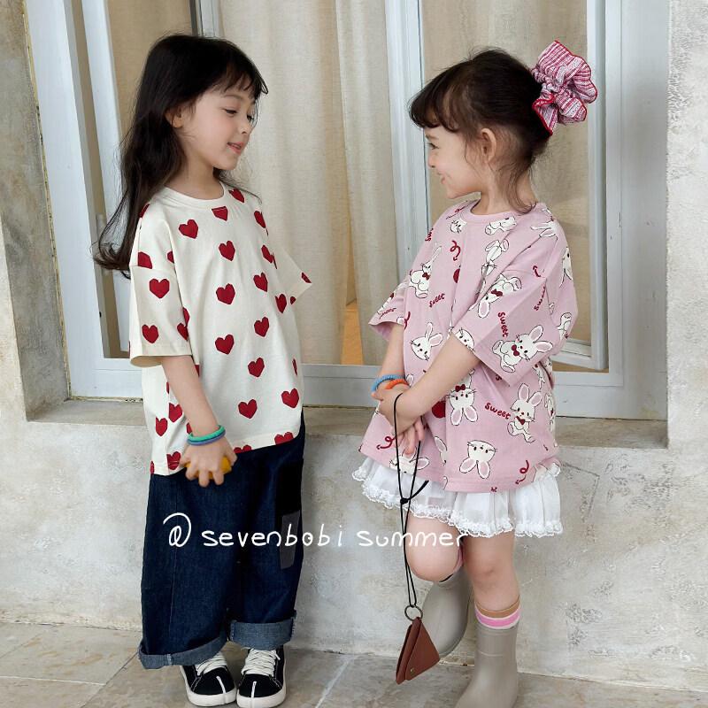 SEVEN BOBI Girls  Korean Style Casual Print Short Sleeve T-Shirt 130 cm