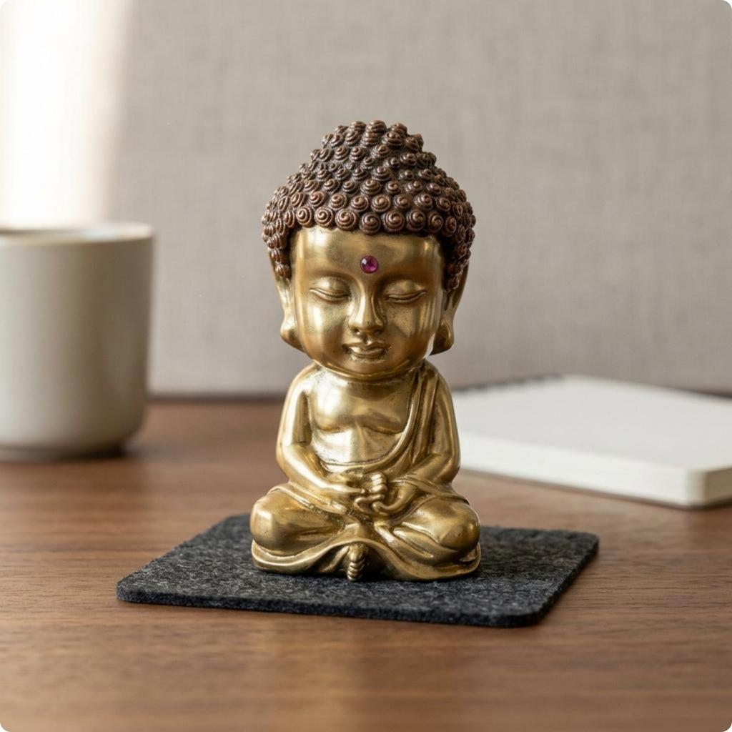 Seated Buddha Figurine Copper Meditation Statue Toned Base Meditating for Desk, Car