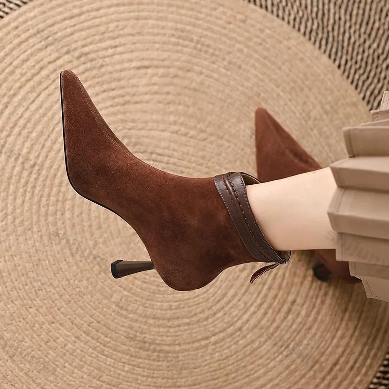 Fashion 2025 Winter New Brand Women Short Boots Fashion Pointed Ladies Elegant Ankle Boots Thin High Heel Dress Pumps Zapatos De Mujer