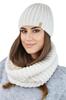 Chicory Winter Set Hat with Tube Scarf In Thick Stripes, Beige Color