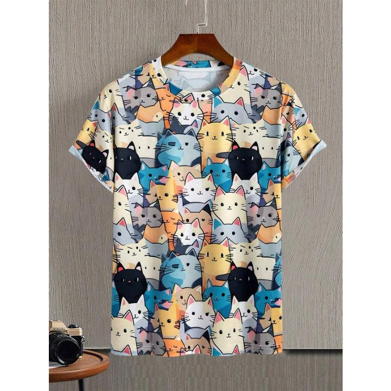 women's T-Shirts Cute Cat Pattern 3D Print Tops Tees Summer New  Streetwear Fashion Oversized T Shirt Men Clothing
