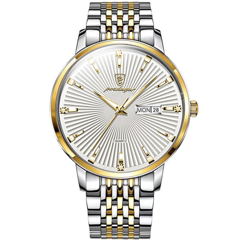 POEDAGAR Fashion Business Men's Watches Waterproof Luminous Date&Week Stainless Steel Watch Quartz Exquisite Male Wristwatch