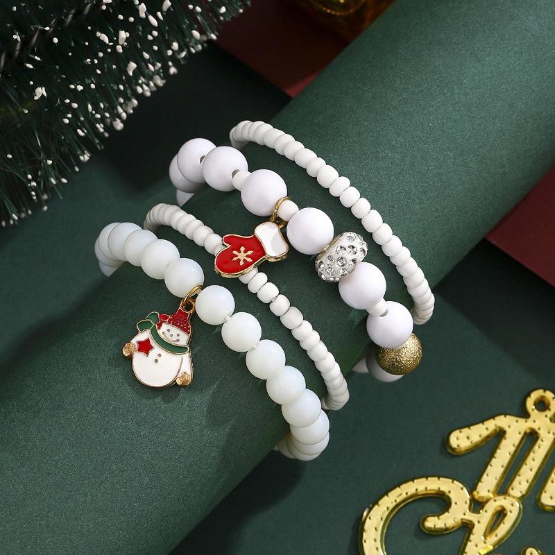 New Jewelry Christmas Bracelet Snowman Gloves Elastic Beaded Bracelet Christmas Set