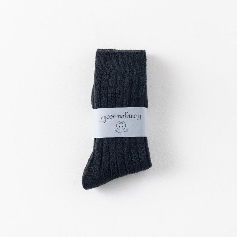 Children's Winter Thick and Warm Wool Socks with Vertical Stripes, Versatile and Plain Color, Pile-up Socks, Double-needle Thick Yarn, Long Socks