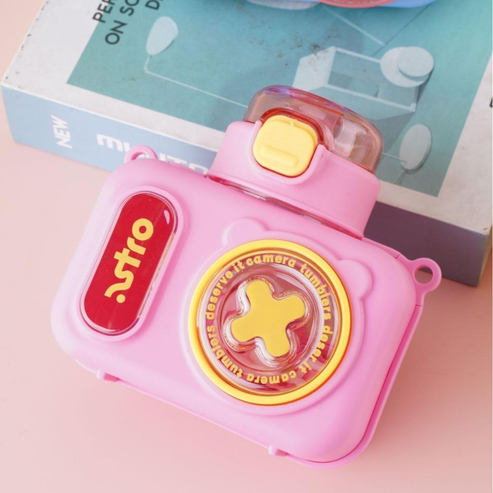 Plastic Straw Water Cup Sealed Design Water Bottle Portable Cartoon Camera Cup  Outdoor Activities