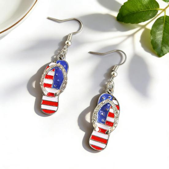1 Pair Hook Earrings American Independence Day Pattern Hollow Heart Star Shape Red White Blue Earrings Jewelry Accessories