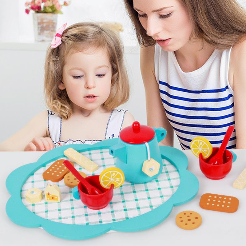 

BABIBO Children s Simulation Play House Blue Afternoon Tea Cognitive Toys/food Tea Tableware Role-playing Wooden Toys синий