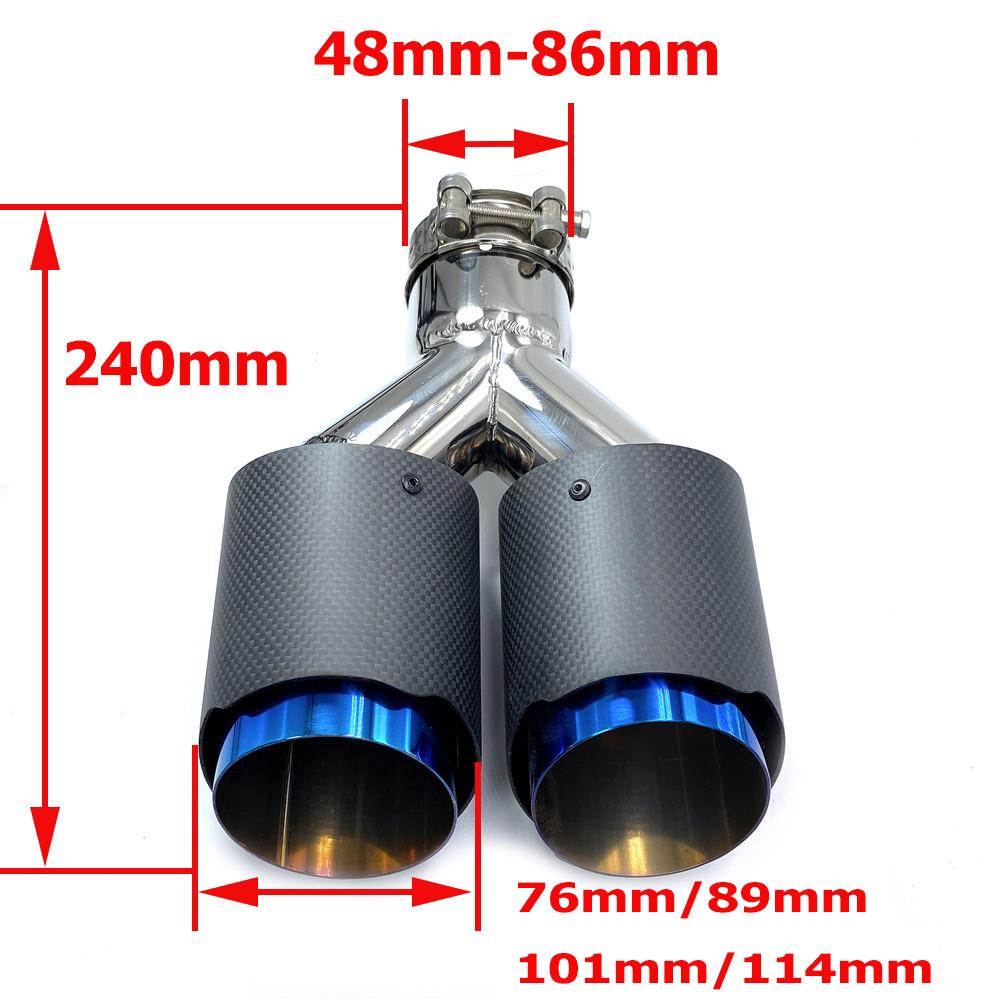 1Piece AK Dual Exhaust Tip Glossy Carbon Fiber Black Pipe Double Exhaust Tail End Pipe Exhaust Muffler Tip for Universal