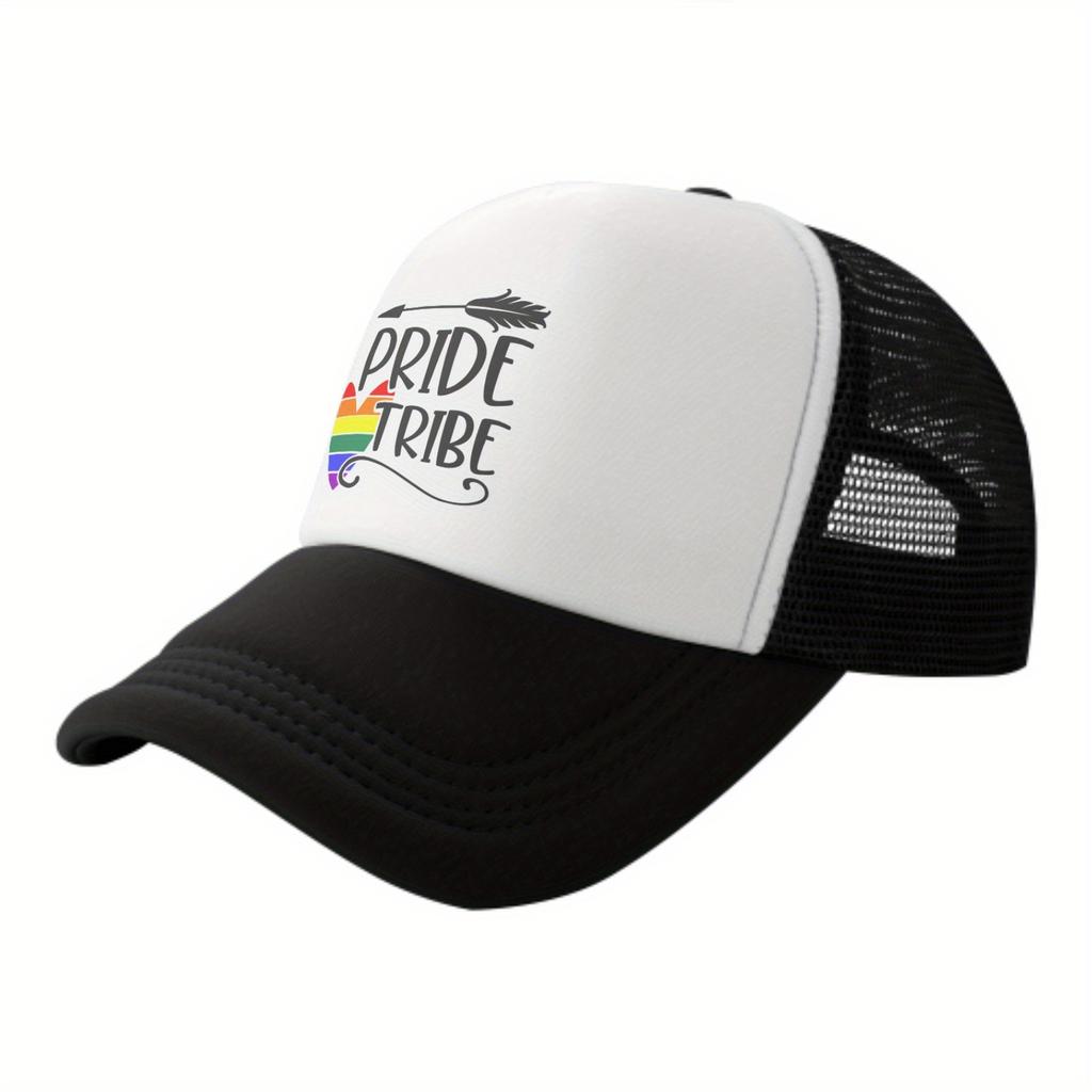 Pride Tribe Rainbow Heart Mesh Trucker Hat Unisex Casual Polyester Adjustable Snapback Cap