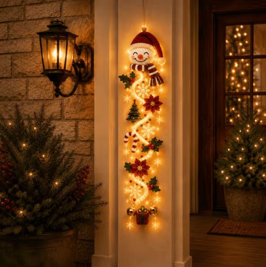 Illuminated 3D Snowman Christmas Door Hanging