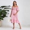 Women's Fashionable Print Round Neck Loose Short Sleeved Pocket Pullover Dress