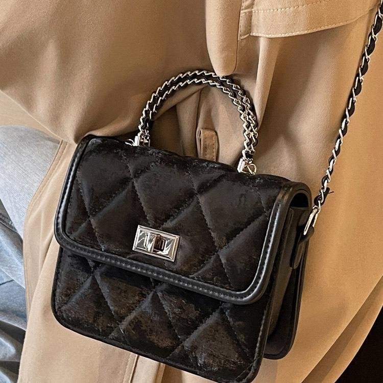 Women Trendy Rhombic Grid Crossbody Bag Ladies Stylish Leather Shoulder Purses with Chain Strap