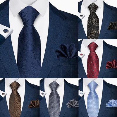 Paisley Pattern Tie Set: Men's Tie, Pocket Square & Cufflinks – Formal Ensemble In Stock