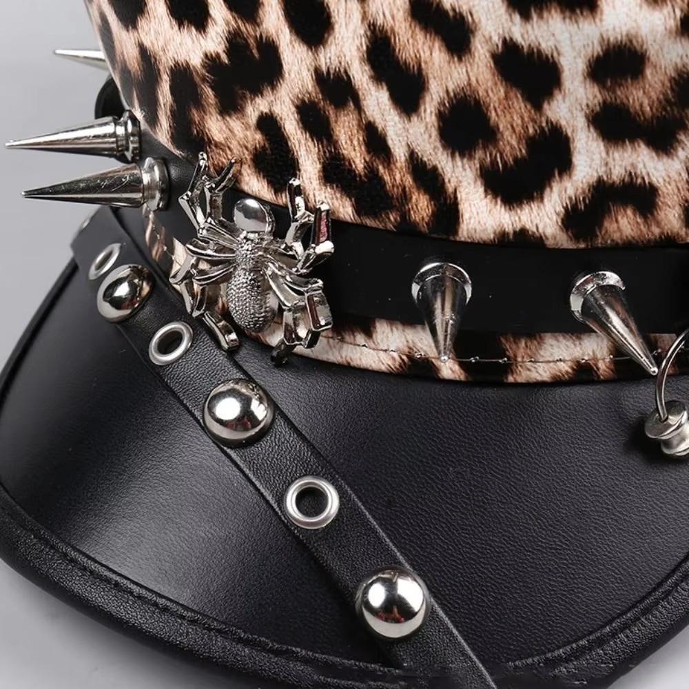 Spider Hoop Riveted Flat Top Cap Spice Girl Style PU Leather Captain Caps New Newsboy Hat