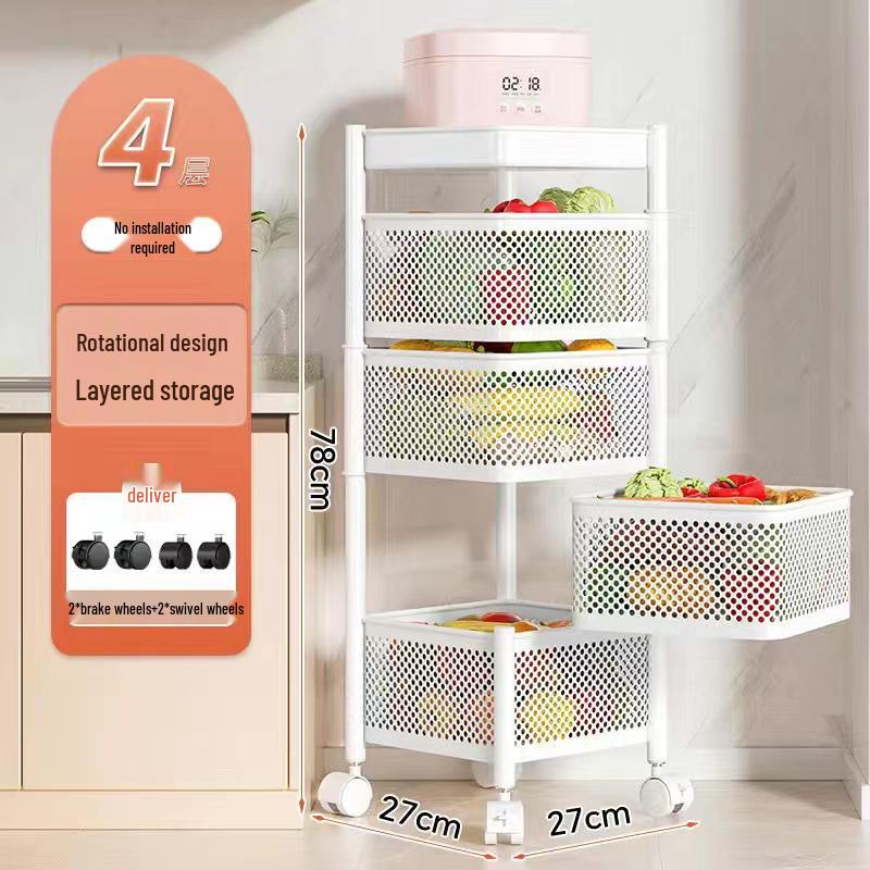 Köks roterande kolstål grönsaks- och fruktskålställ - Golvstående, Fyrkantigt, Flerlagers, Rörligt, Ingen montering krävs.