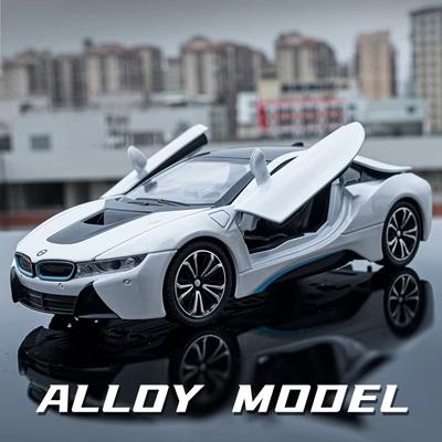 Nowy 1:24 BMW I8 Super Sports Car Alloy Car Model Die-cast Metal Toy Car z dźwiękiem i światłem Chłopiec Zabawka dla dzieci Kolekcjonerska ozdoba do wnętrz Prezent