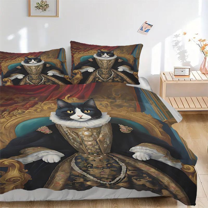 3pcs bedding set Royal Feline Includes 1 Comforter + 2 Pillowcases, Without Pillow Inserts, Soft Comfortable, Lightweight Breathable, Printe