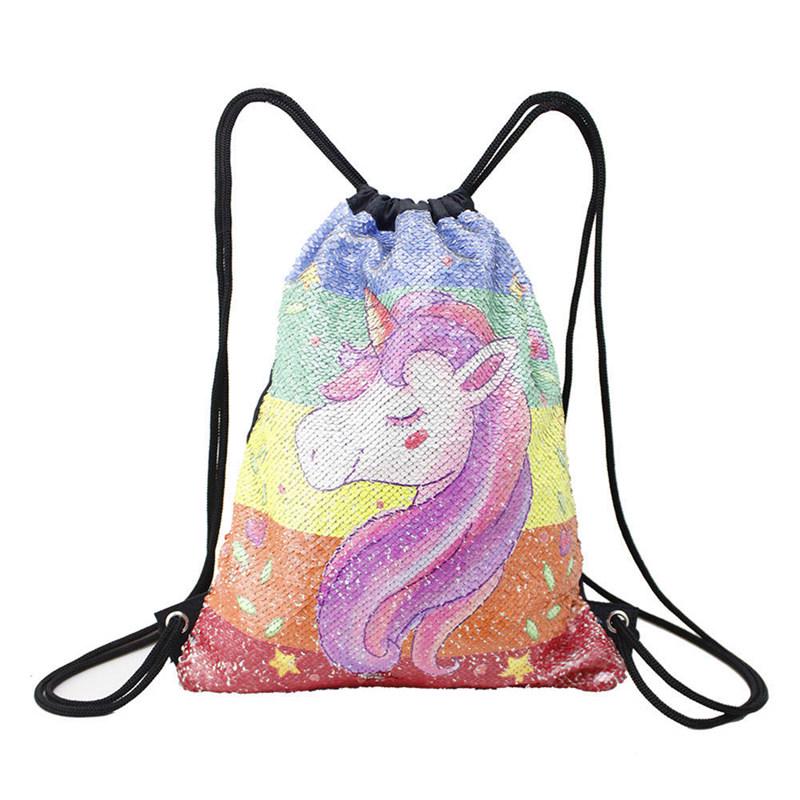 unicorn drawstring sequin backpack